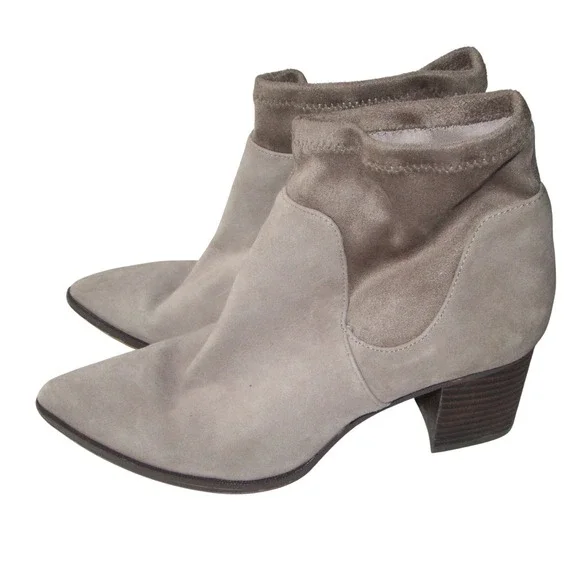 Sole Society Ankle Boots Faux Suede Taupe Block Heel Quiet Luxury 6.5 - Picture 2 of 9